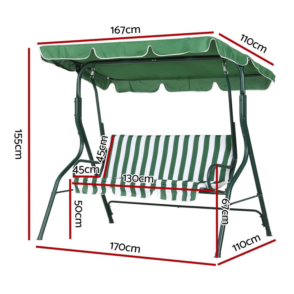 Canopy Swing Chair - Outdoor Garden Bench for 3 Seater Comfort, White and Green - Direct On Sale