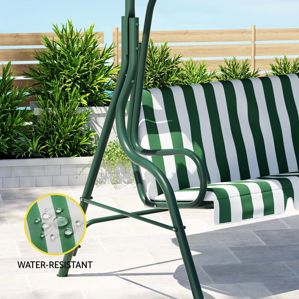 Canopy Swing Chair - Outdoor Garden Bench for 3 Seater Comfort, White and Green - Direct On Sale