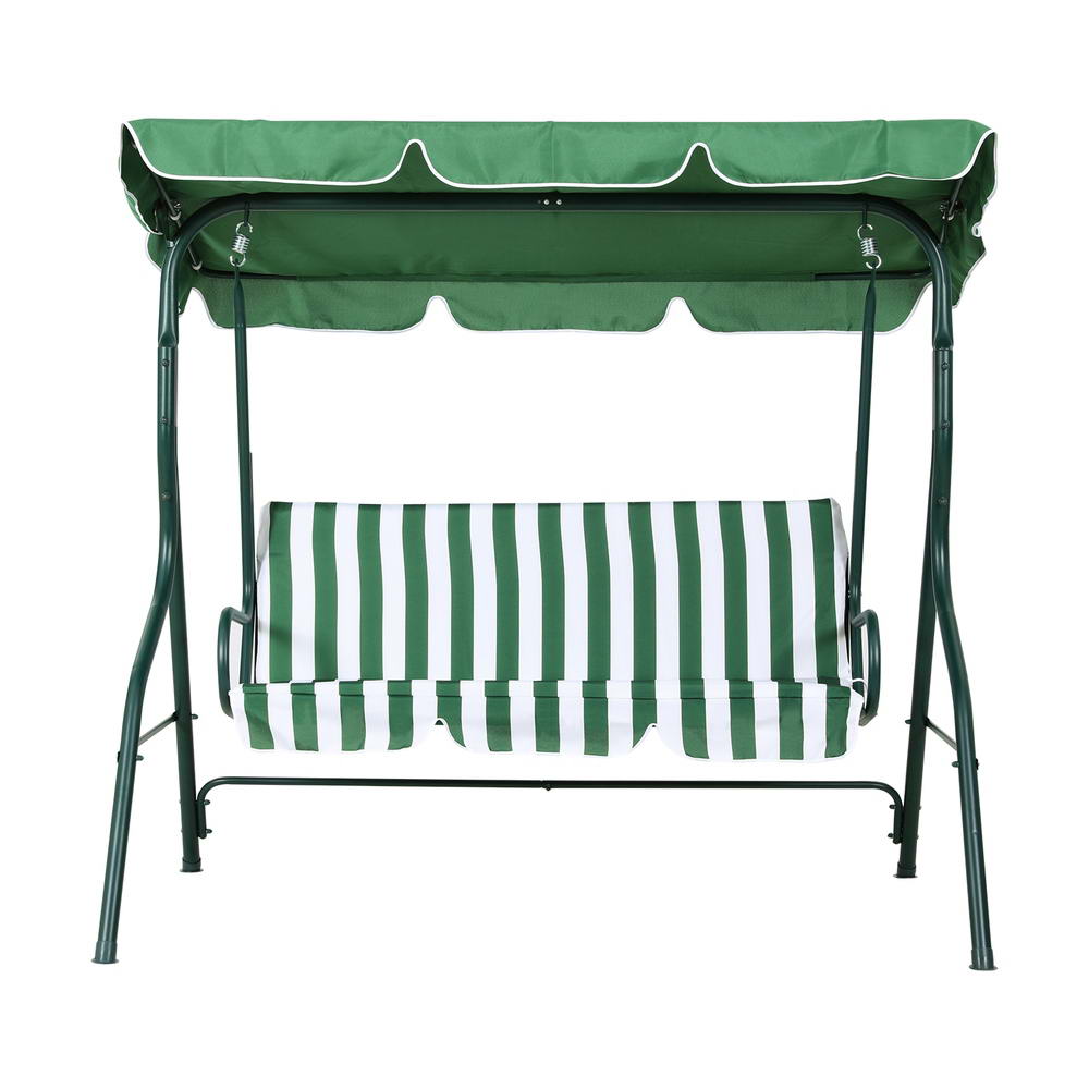 Canopy Swing Chair - Outdoor Garden Bench for 3 Seater Comfort, White and Green - Direct On Sale