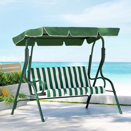 Canopy Swing Chair - Outdoor Garden Bench for 3 Seater Comfort, White and Green - Direct On Sale