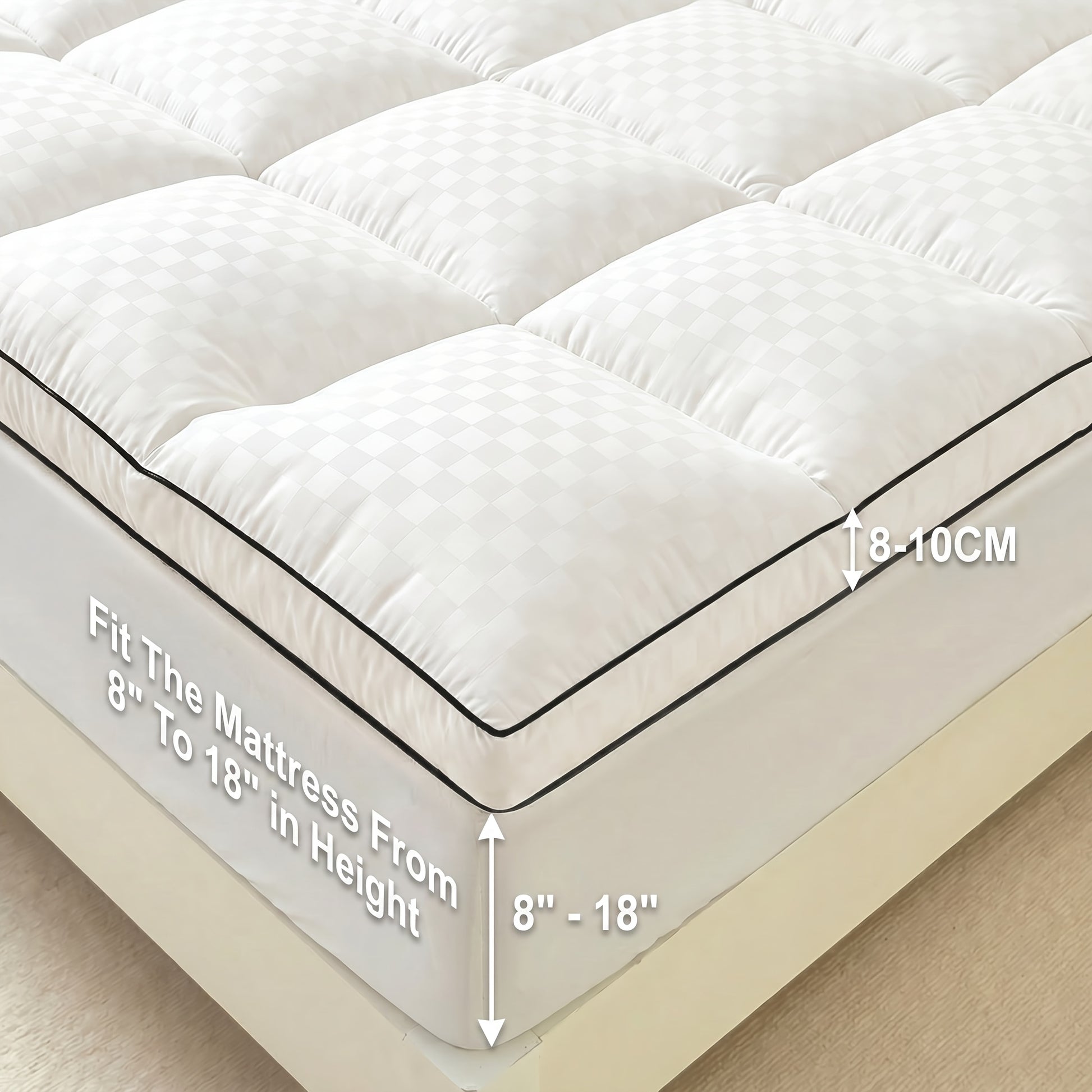 Quilted mattress protector fitted over a mattress corner