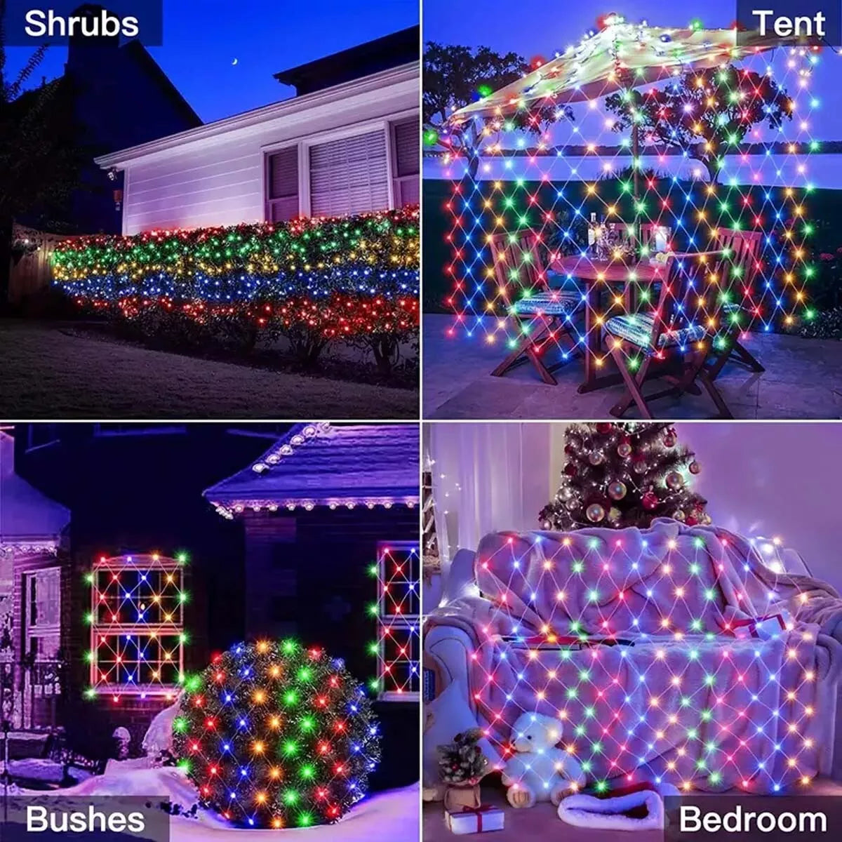 Mesh curtain lights on a window