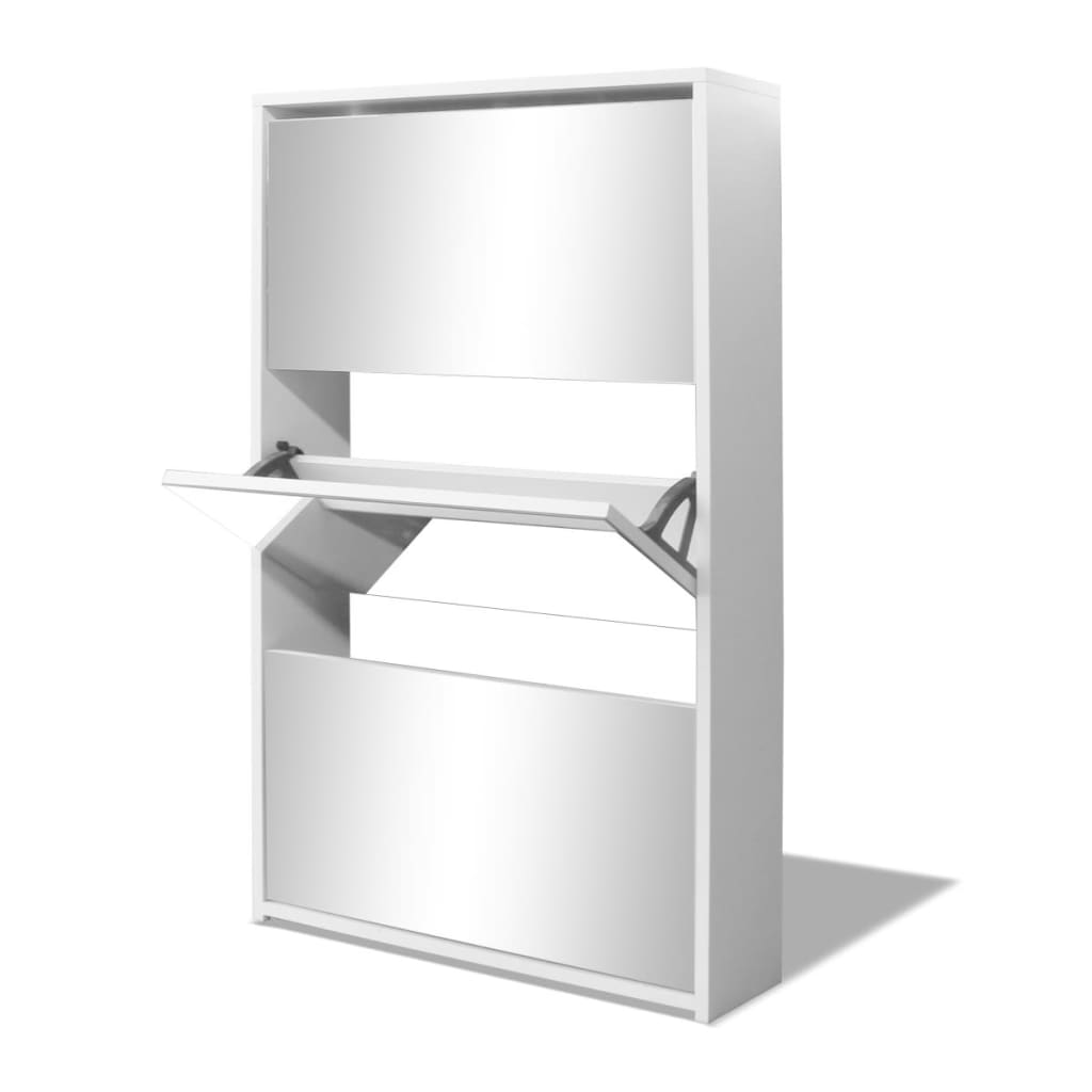 Chic Shoe Cabinet 3 - Layer Mirror White - Direct On Sale
