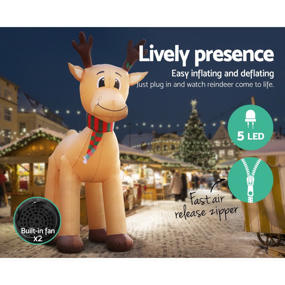Christmas Inflatable Reindeer 5M Illuminated Decorations - Direct On Sale