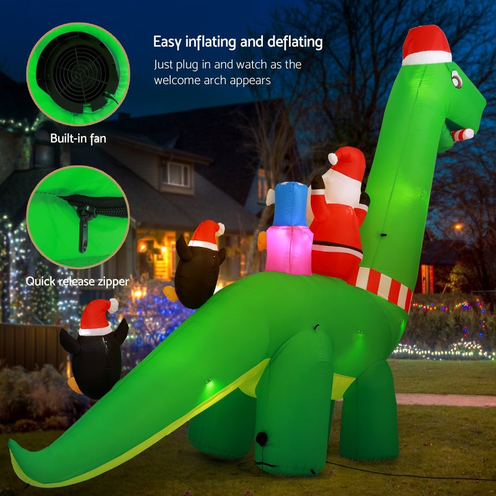 Christmas Inflatable Santa Dinosaur 3.8M Illuminated Decorations - Direct On Sale