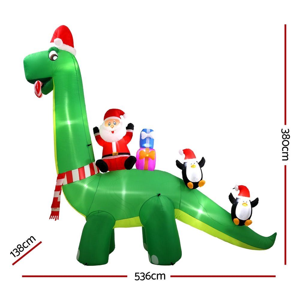 Christmas Inflatable Santa Dinosaur 3.8M Illuminated Decorations - Direct On Sale