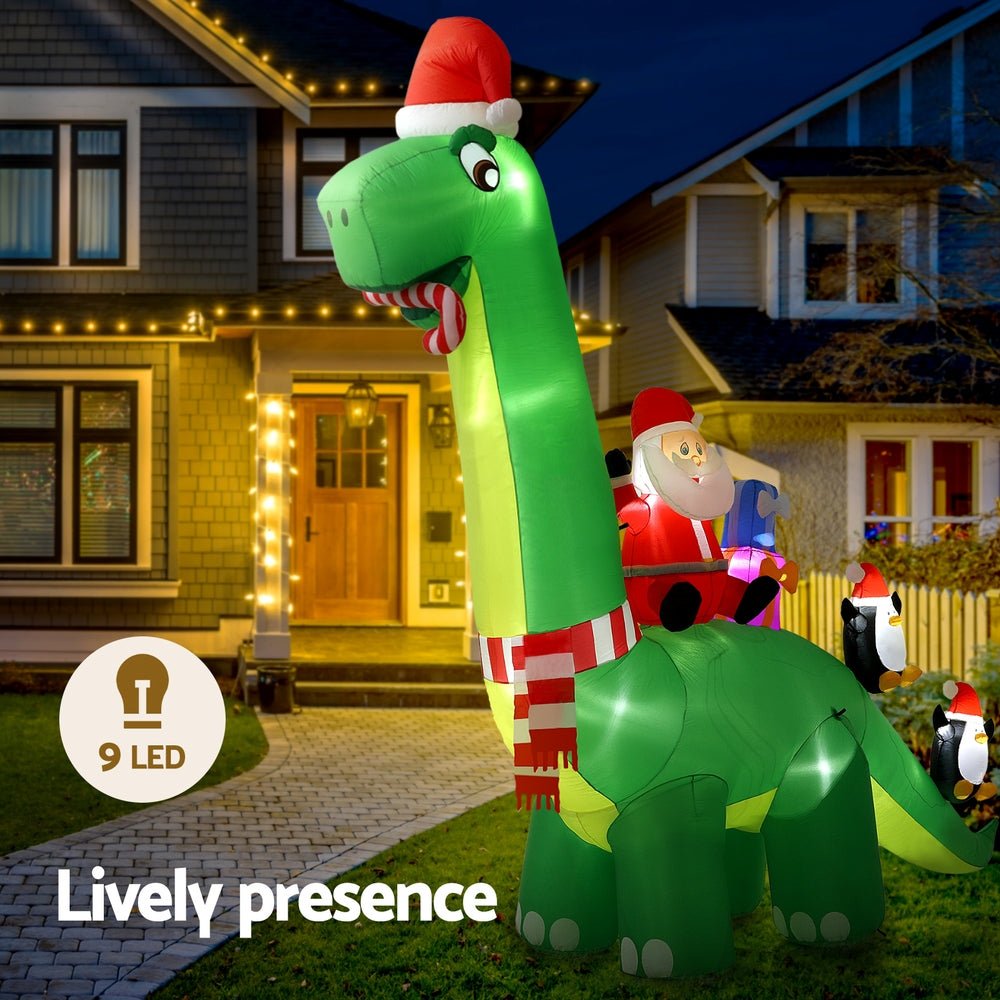 Christmas Inflatable Santa Dinosaur 3.8M Illuminated Decorations - Direct On Sale