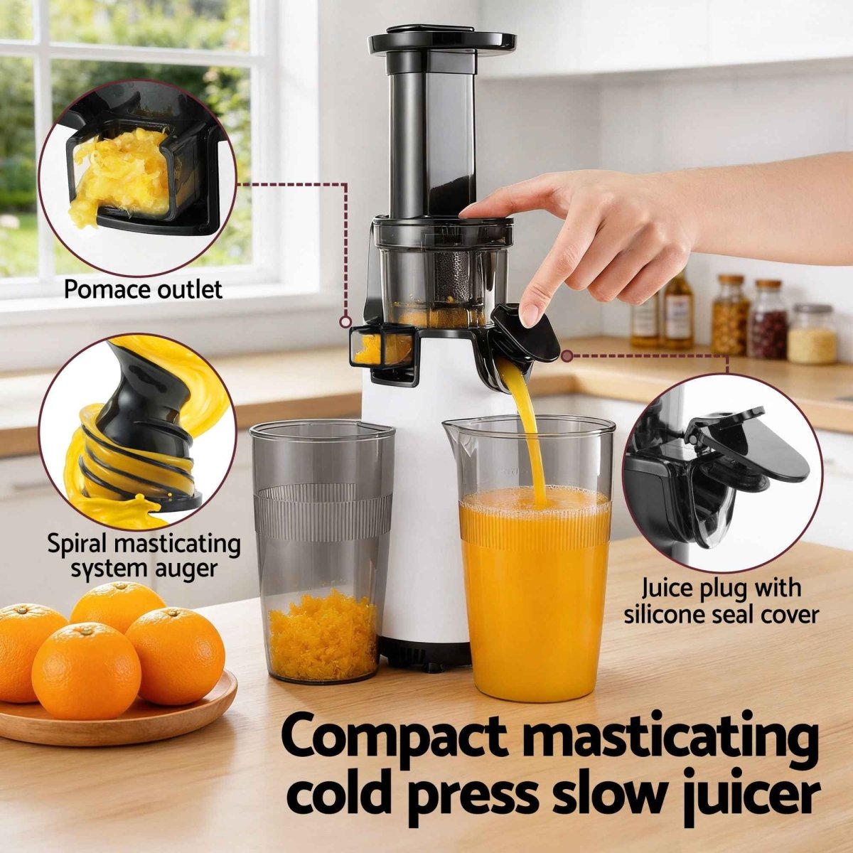 Cold Press Slow Juicer Fruit Juice Extractor 130W White - Direct On Sale