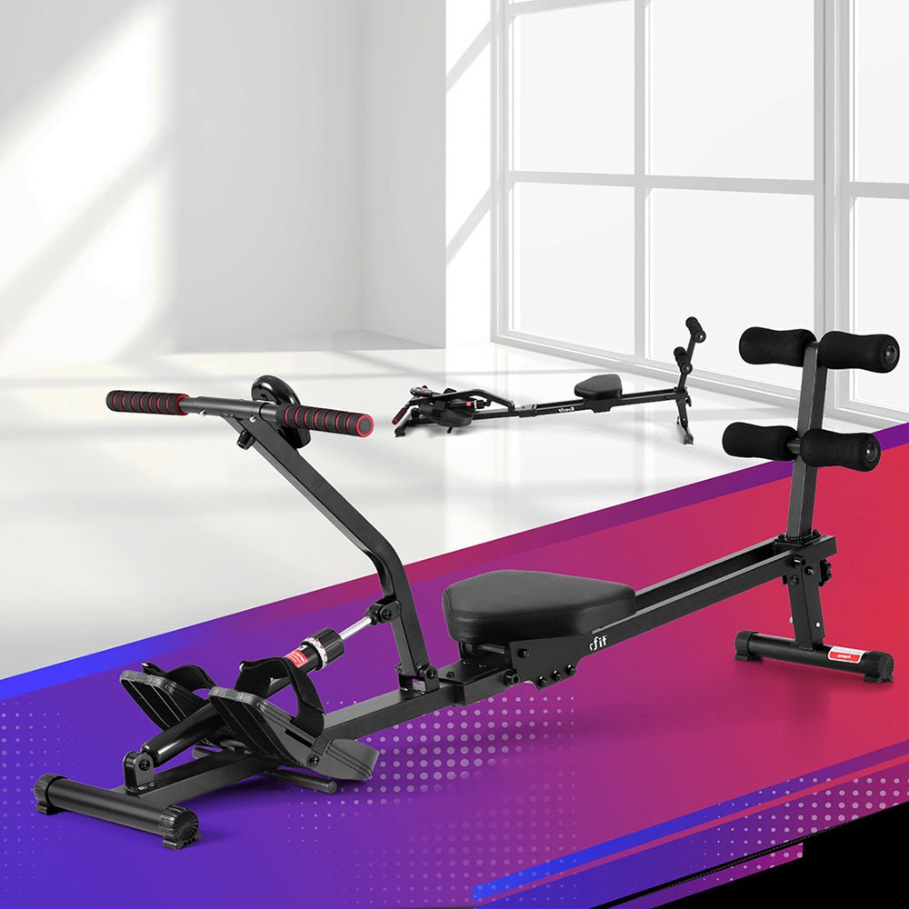 Compact hydraulic rowing machine with 12 resistance levels for full-body home workout