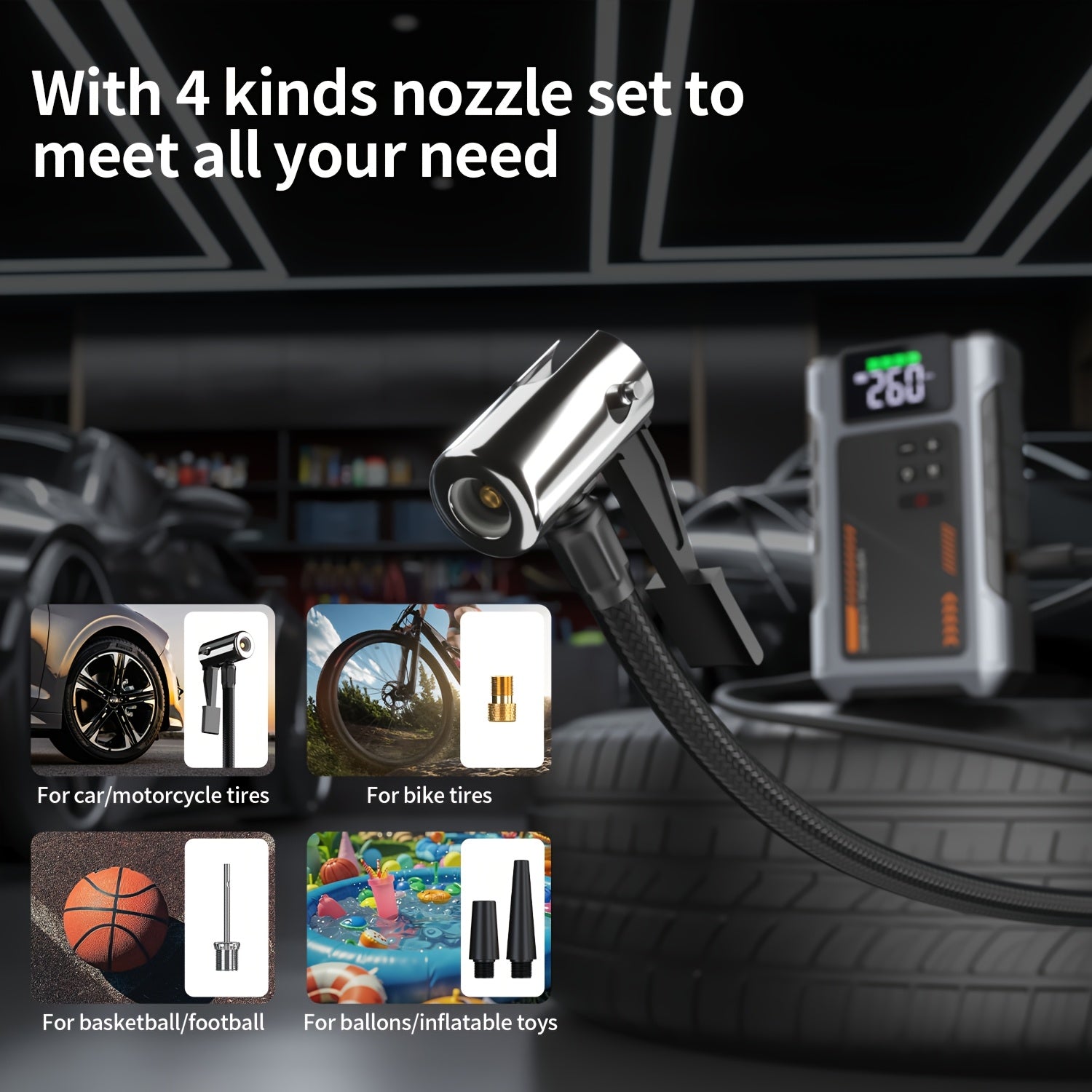 Digital display showing tyre pressure and battery level