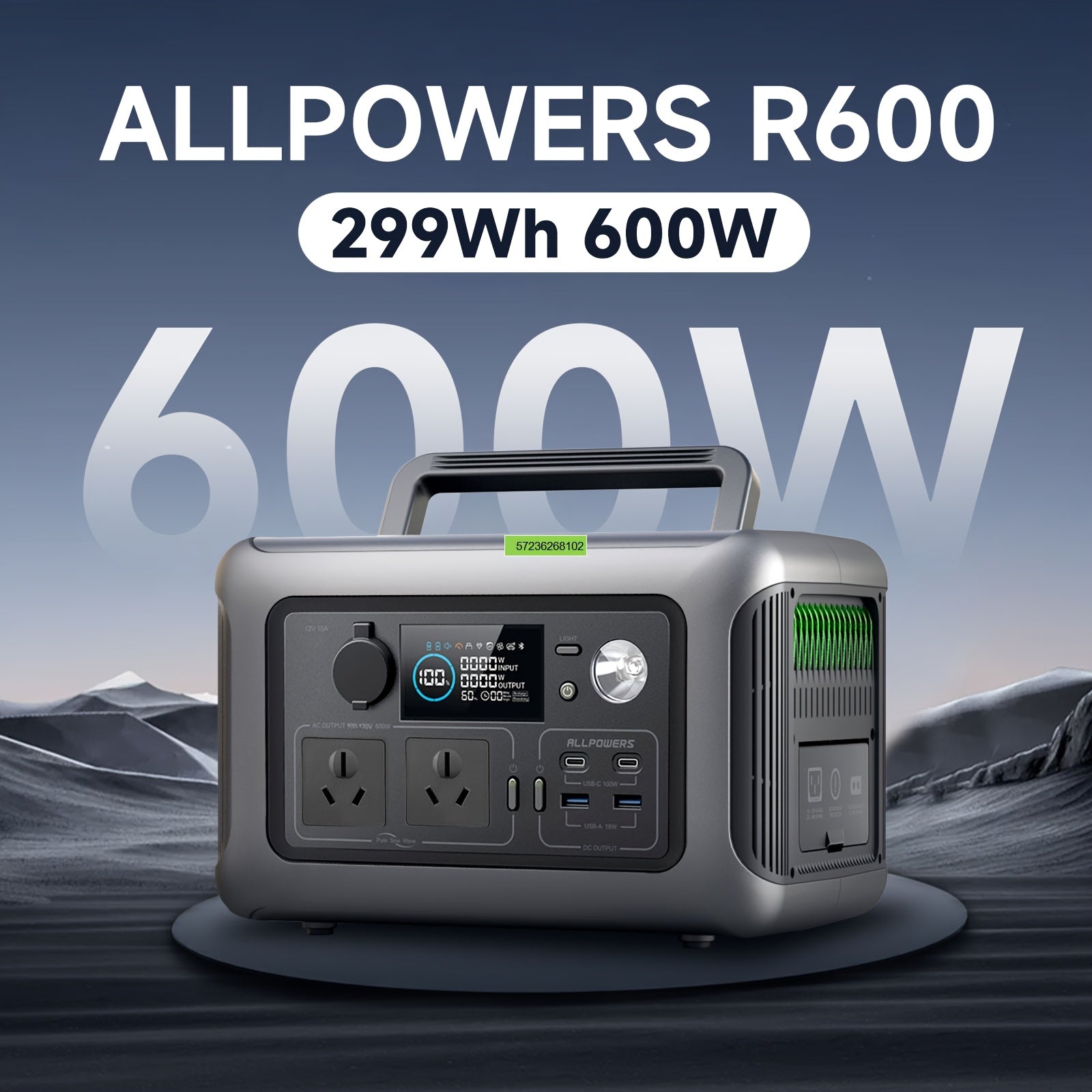 600W portable power station with 299Wh LiFePO4 battery