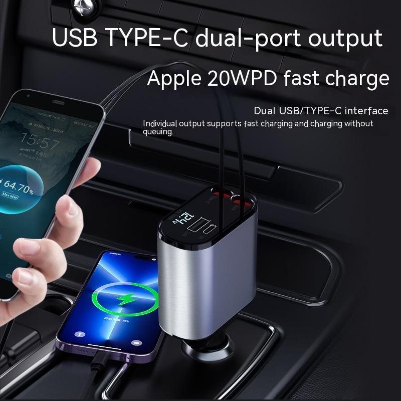 Car charger with retractable cable pulled out
