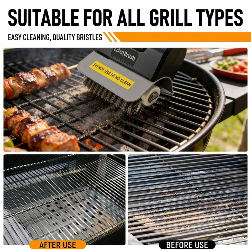 Grill grate before and after cleaning with the electric brush