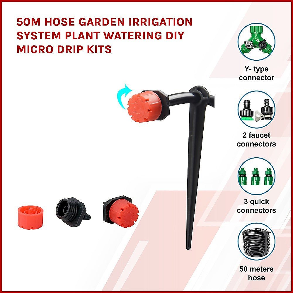 DIY 50M Micro Drip Kit Hose Garden Irrigation System Plant Watering - Direct On Sale