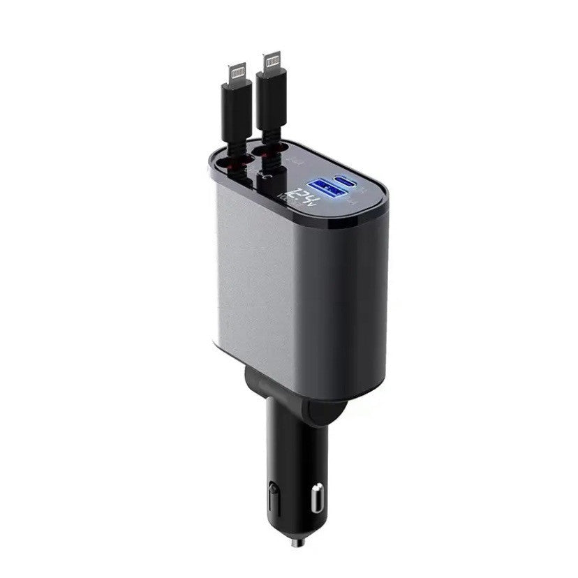 Car charger charging a smartphone while driving