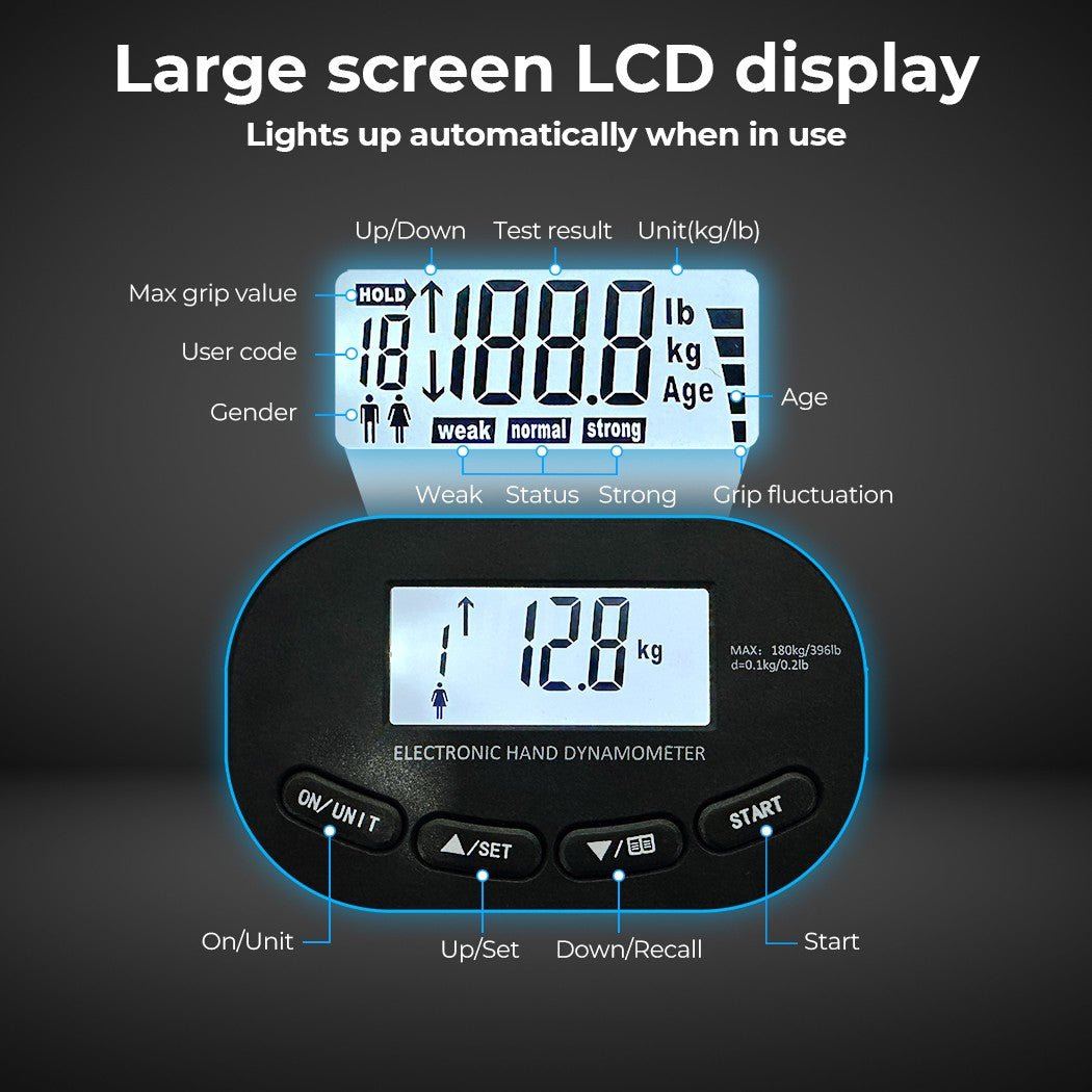 Electronic Hand Dynamometer Grip Strength Tester Trainer 180kg Home Use - Direct On Sale