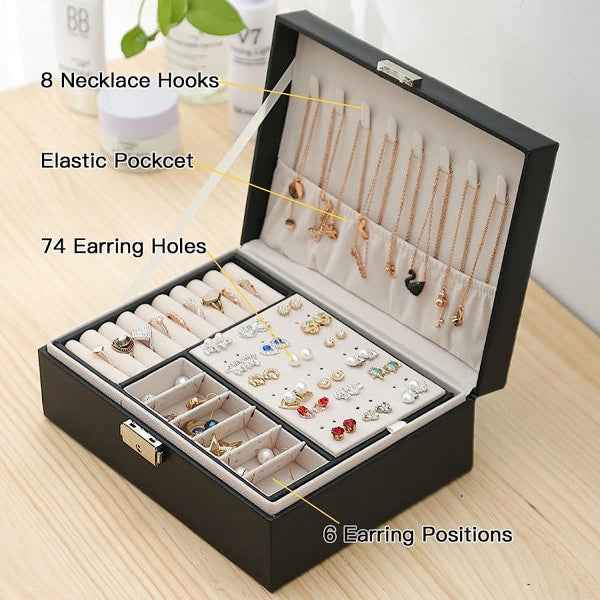 Elegant 2 - Tier Jewelry Box with Lock & Key - Direct On Sale