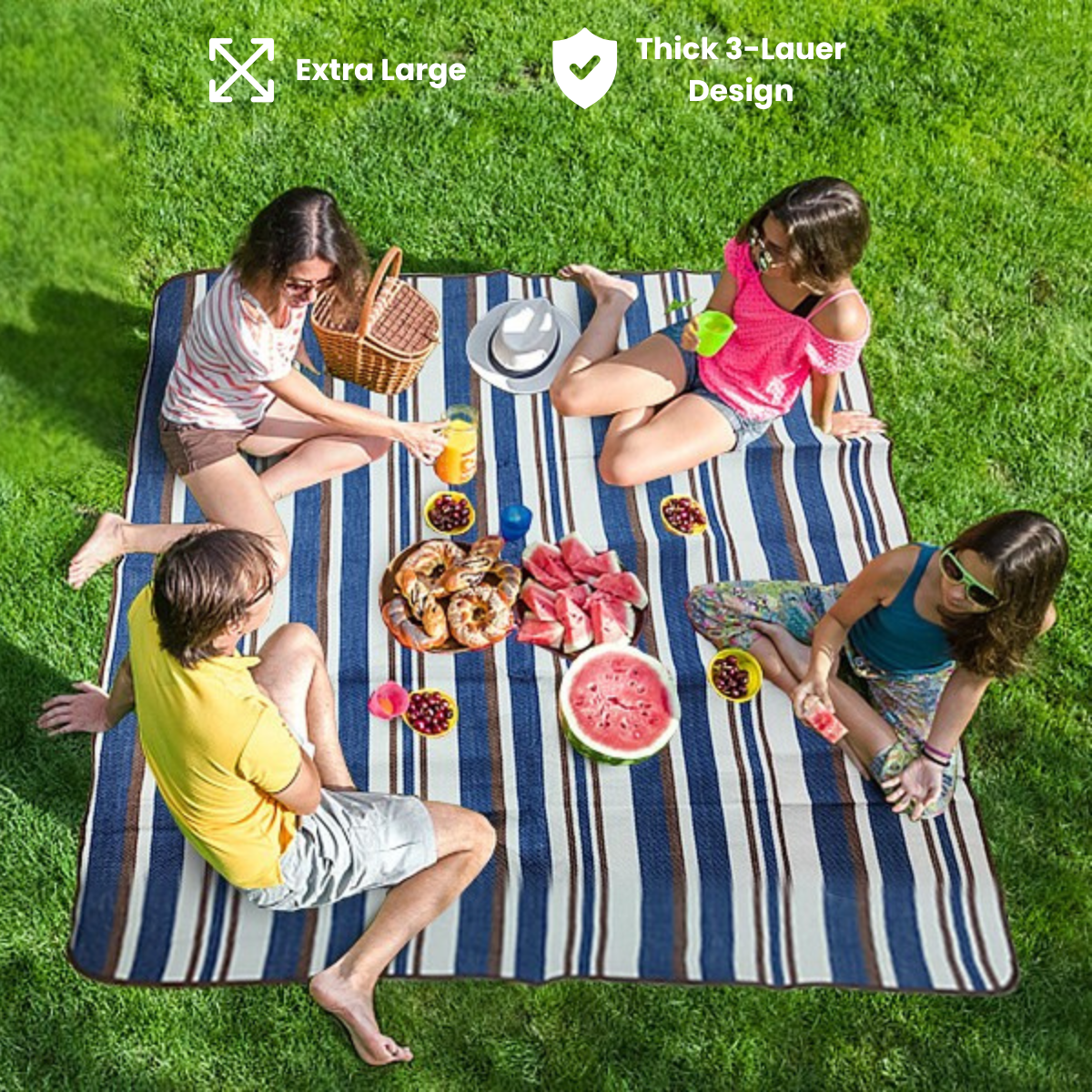 Extra Large Waterproof Picnic Blanket 2m x 1.5m – Foldable, 3 - Layer Mat with Carry Bag - Direct On Sale