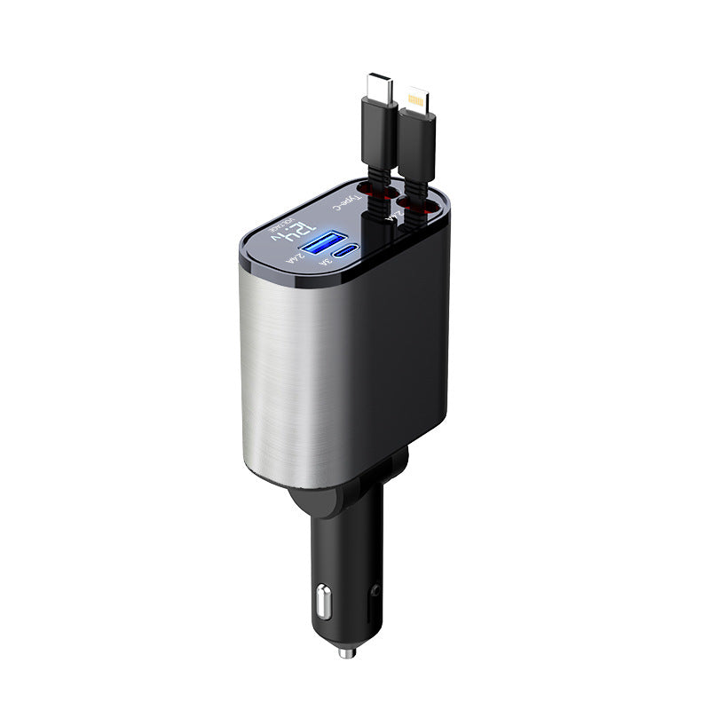 Retractable car charger plugged into a car socket