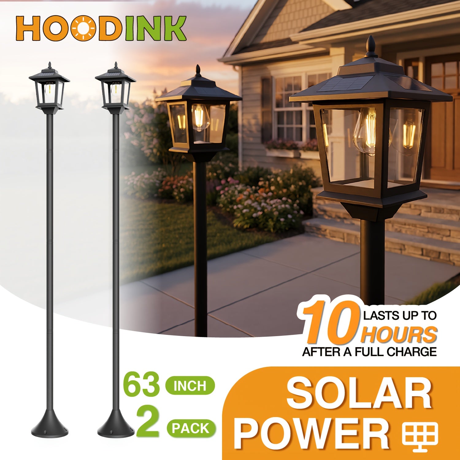 Black solar pathway light along a garden path