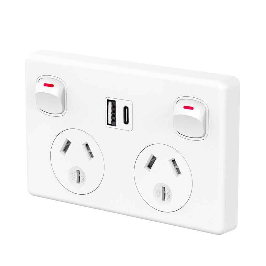 Fast Charge 10 amp Double Power Point Wall Outlet USB & Type - C GPO Supply Socket - Direct On Sale