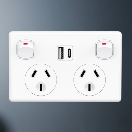 Fast Charge 10 amp Double Power Point Wall Outlet USB & Type - C GPO Supply Socket - Direct On Sale