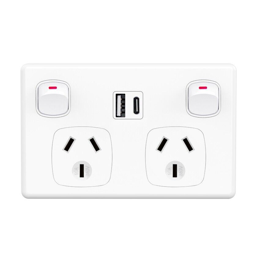 Fast Charge 10 amp Double Power Point Wall Outlet USB & Type - C GPO Supply Socket - Direct On Sale