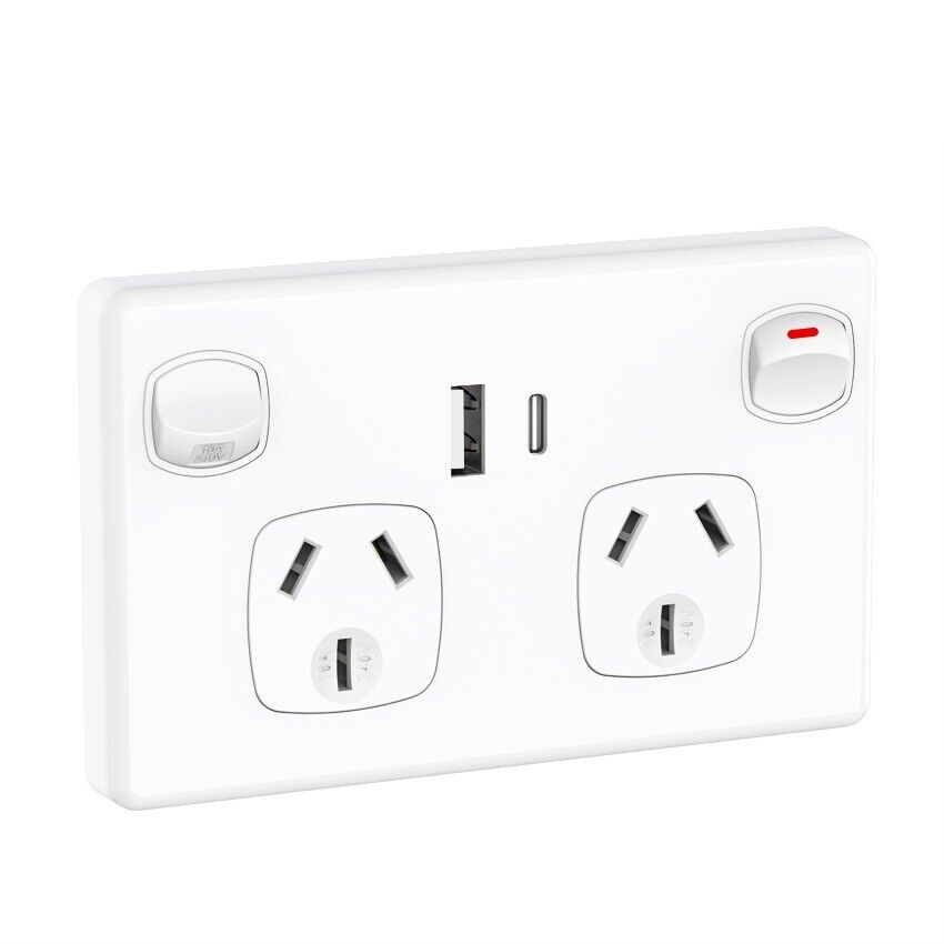 Fast Charge 10 amp Double Power Point Wall Outlet USB & Type - C GPO Supply Socket - Direct On Sale