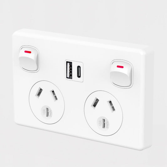 Fast Charge 10 amp Double Power Point Wall Outlet USB & Type - C GPO Supply Socket - Direct On Sale