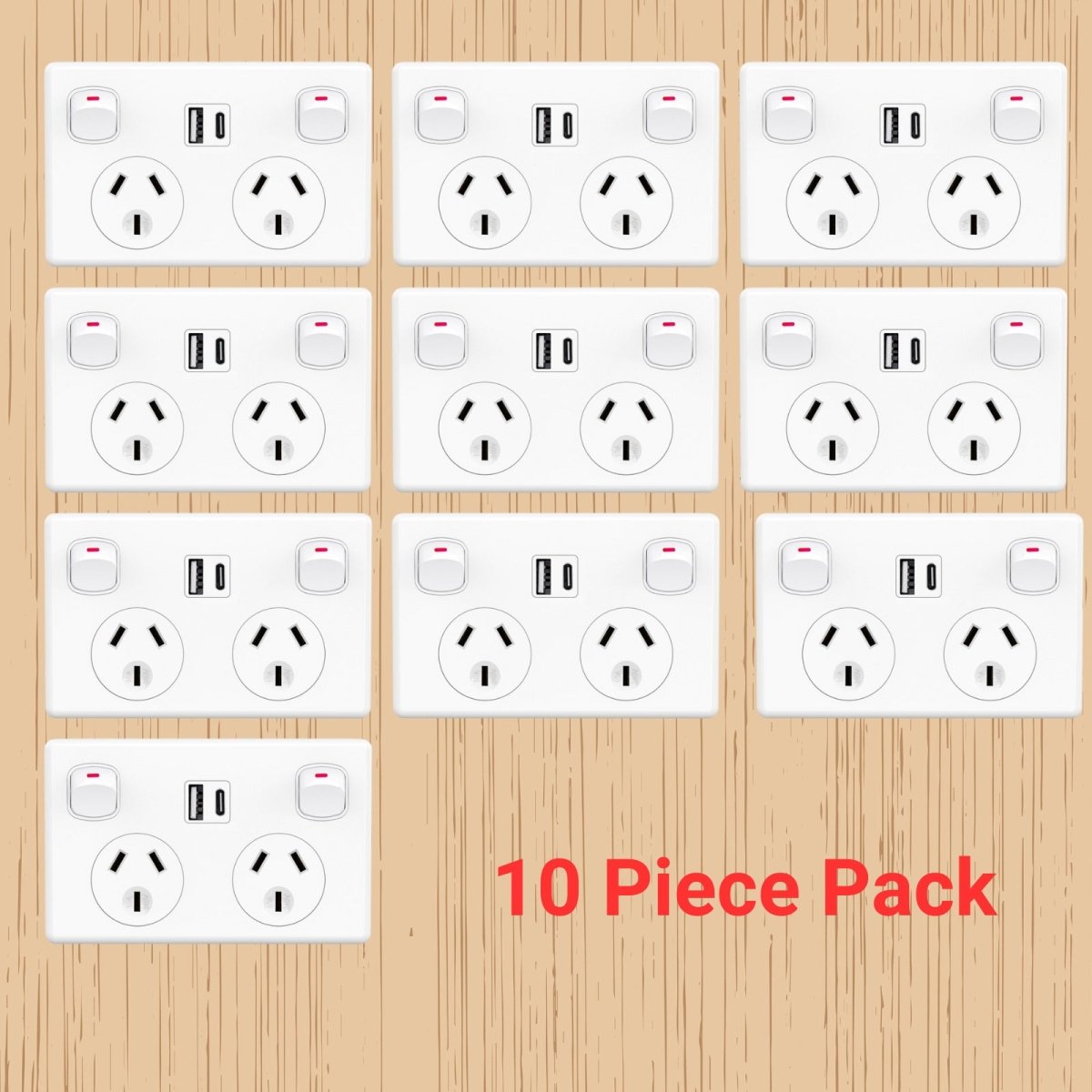 Fast Charge 10 amp Double Power Point Wall Outlet USB & Type - C GPO Supply Socket - Direct On Sale