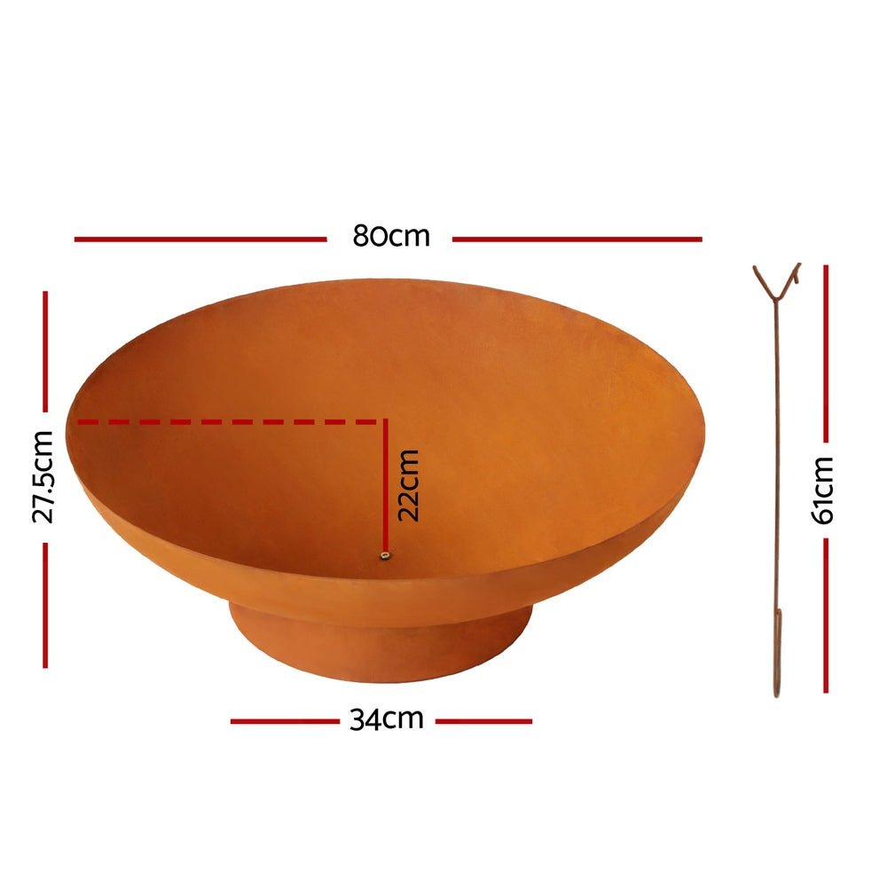 Fire Pit Iron Bowl 80cm Outdoor Patio Fireplace - Direct On Sale
