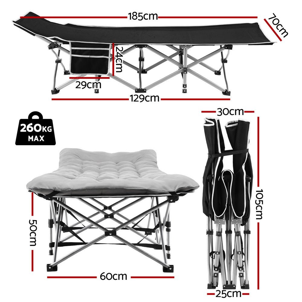 Folding Bed With Mattress Heavy Duty Grey 185CM - Direct On Sale
