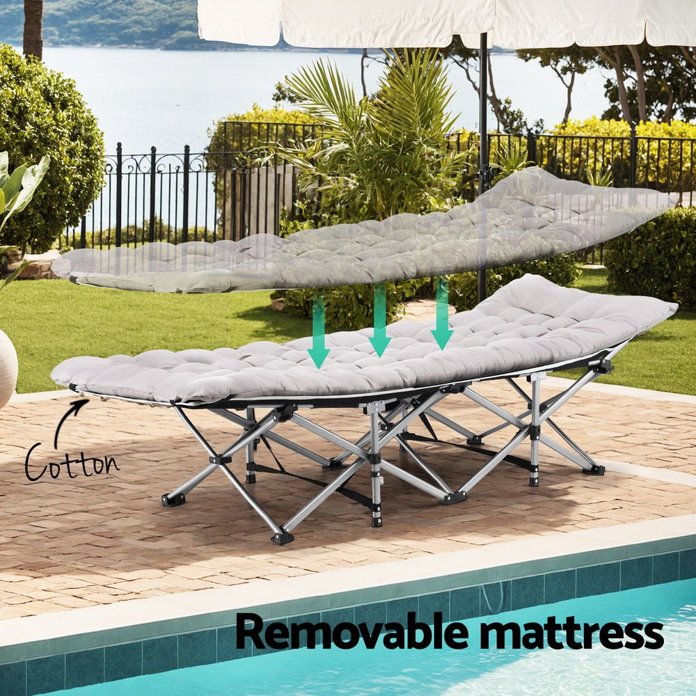 Folding Bed With Mattress Heavy Duty Grey 185CM - Direct On Sale