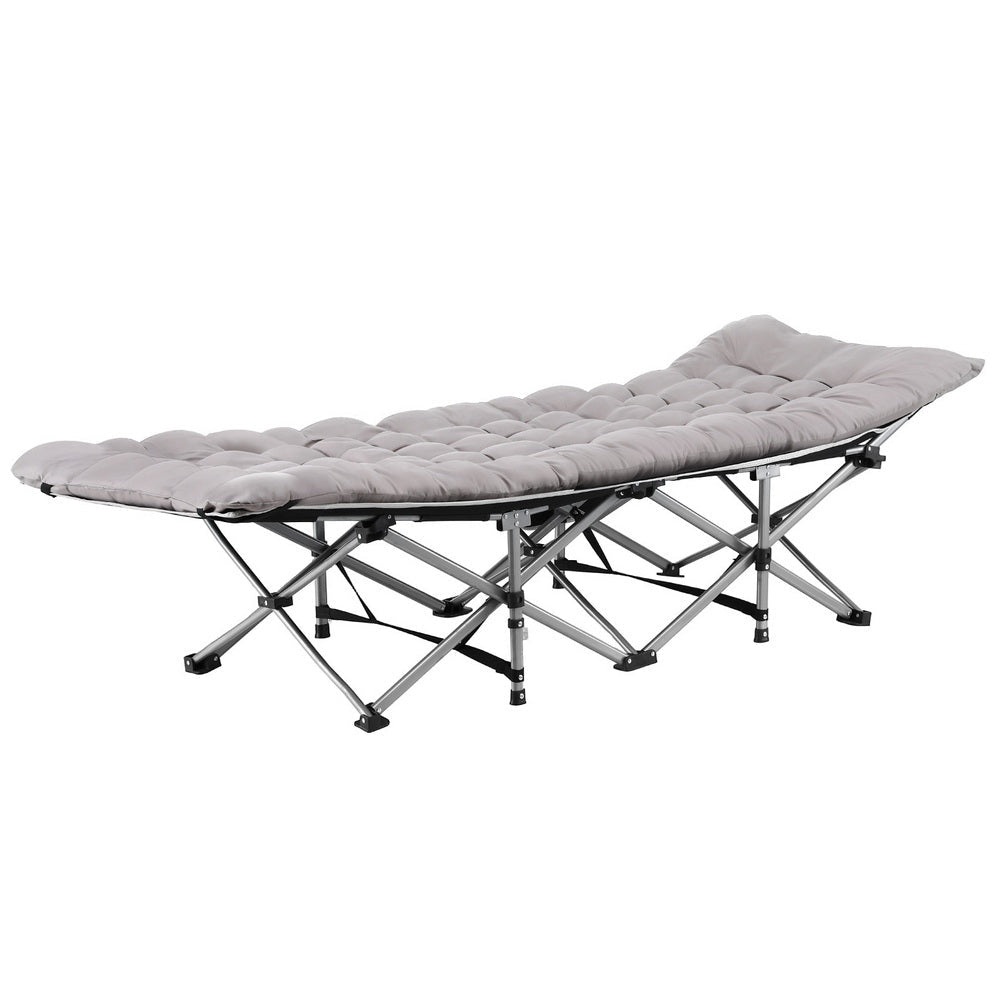 Folding Bed With Mattress Heavy Duty Grey 185CM - Direct On Sale