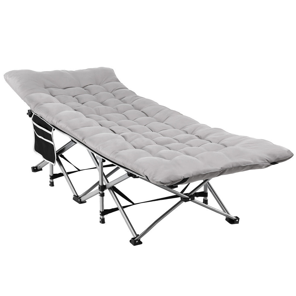 Folding Bed With Mattress Heavy Duty Grey 185CM - Direct On Sale