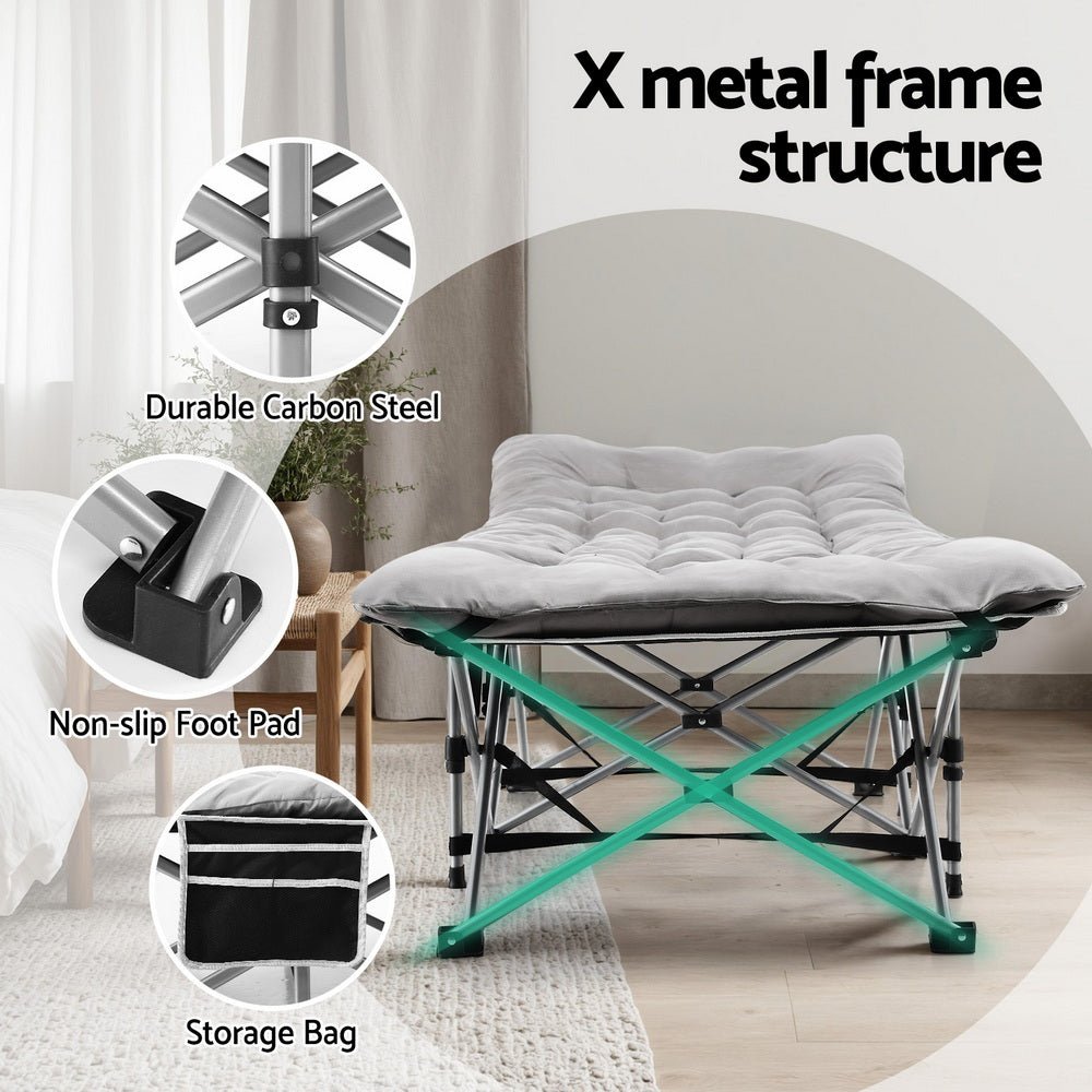 Folding Bed With Mattress Heavy Duty Grey 185CM - Direct On Sale