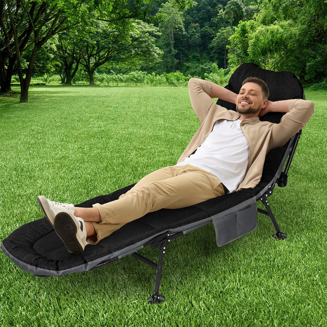 Folding Camping Bed Camp Cots Black - Direct On Sale