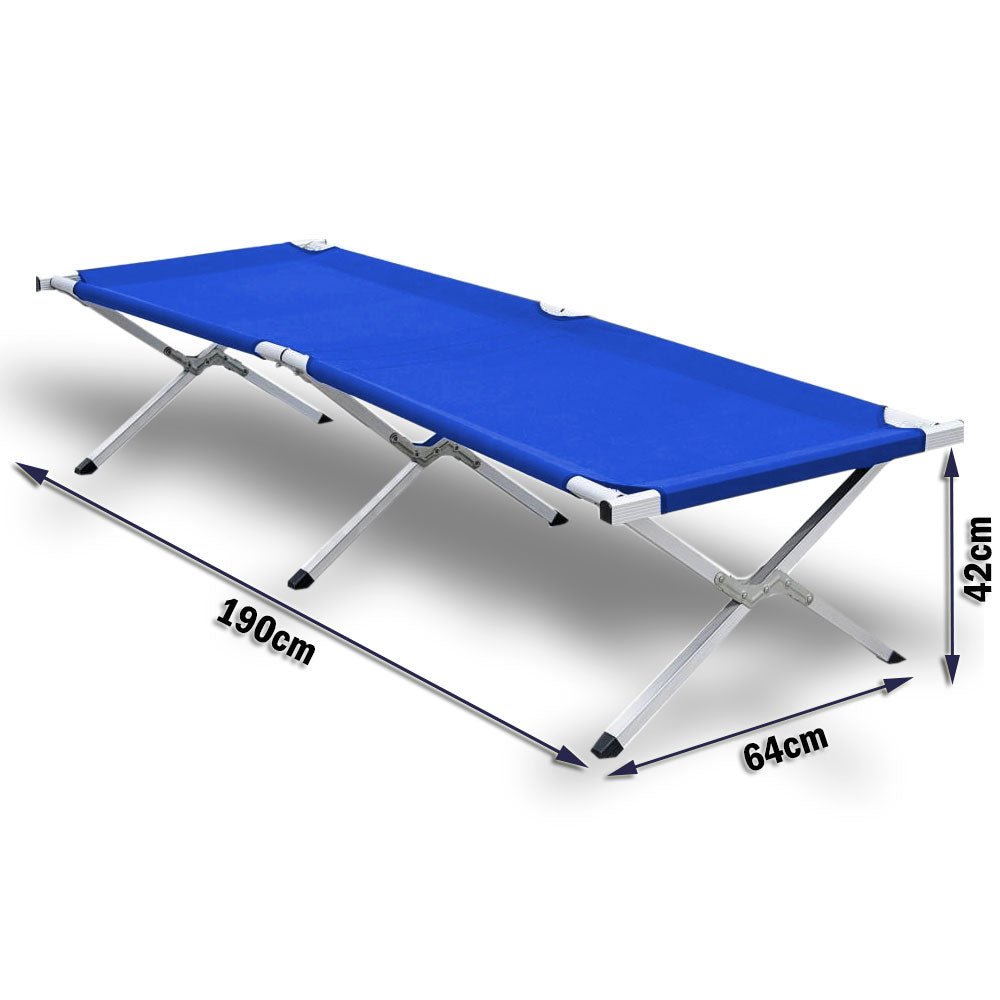 Folding Camping Bed Portable Aluminium Camp Cot with Carry Bag Blue - Direct On Sale