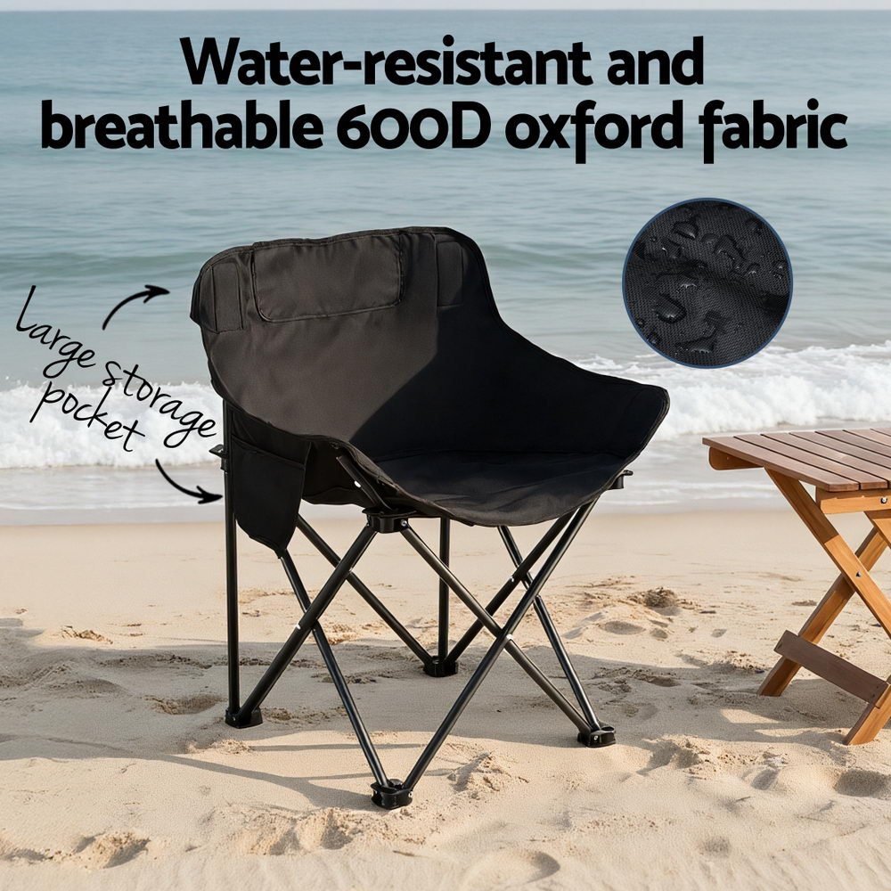 Folding Camping Moon Chair Portable Outdoor Chair with Carry Bag 120KG Black - Direct On Sale