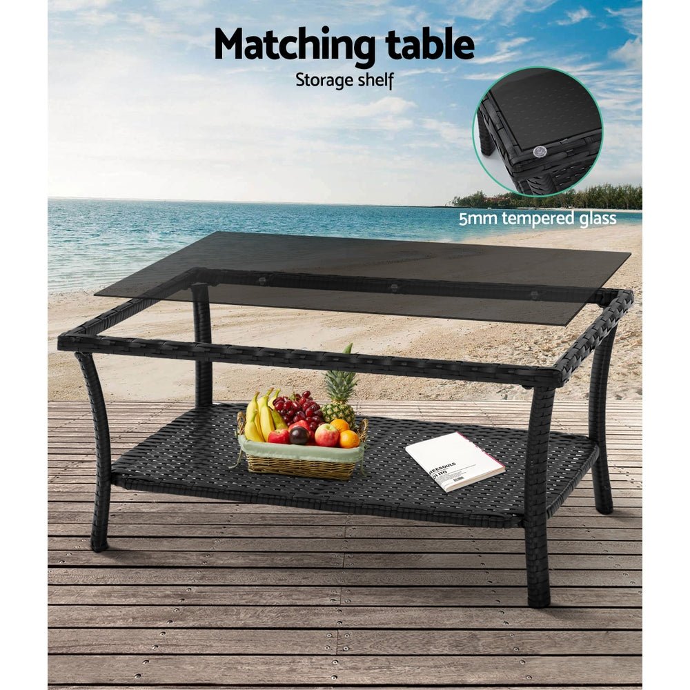 Gardeon 4 PCS Outdoor Furniture Lounge Setting Wicker Dining Set Black - Direct On Sale