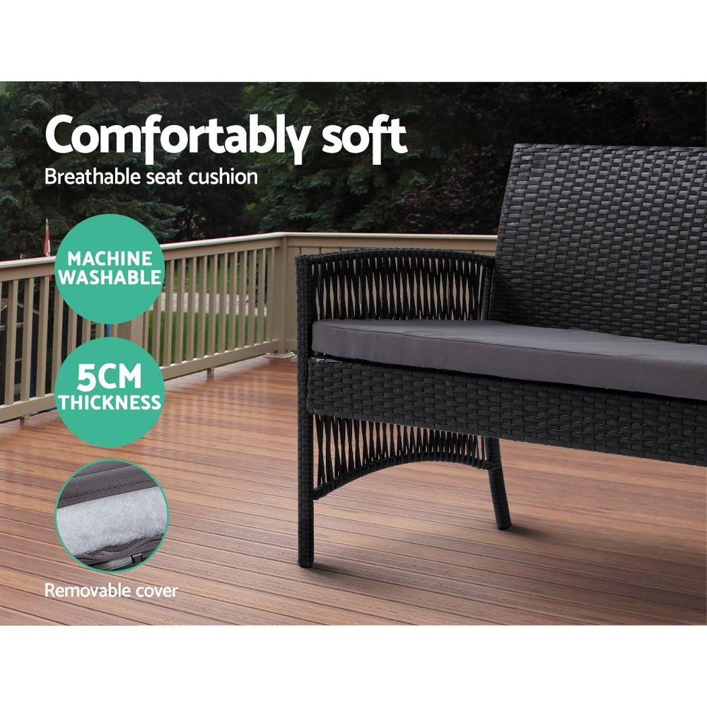Gardeon 4 PCS Outdoor Furniture Lounge Setting Wicker Dining Set Black - Direct On Sale