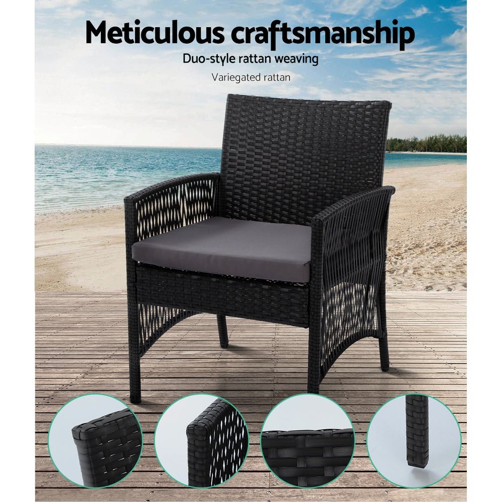 Gardeon 4 PCS Outdoor Furniture Lounge Setting Wicker Dining Set Black - Direct On Sale