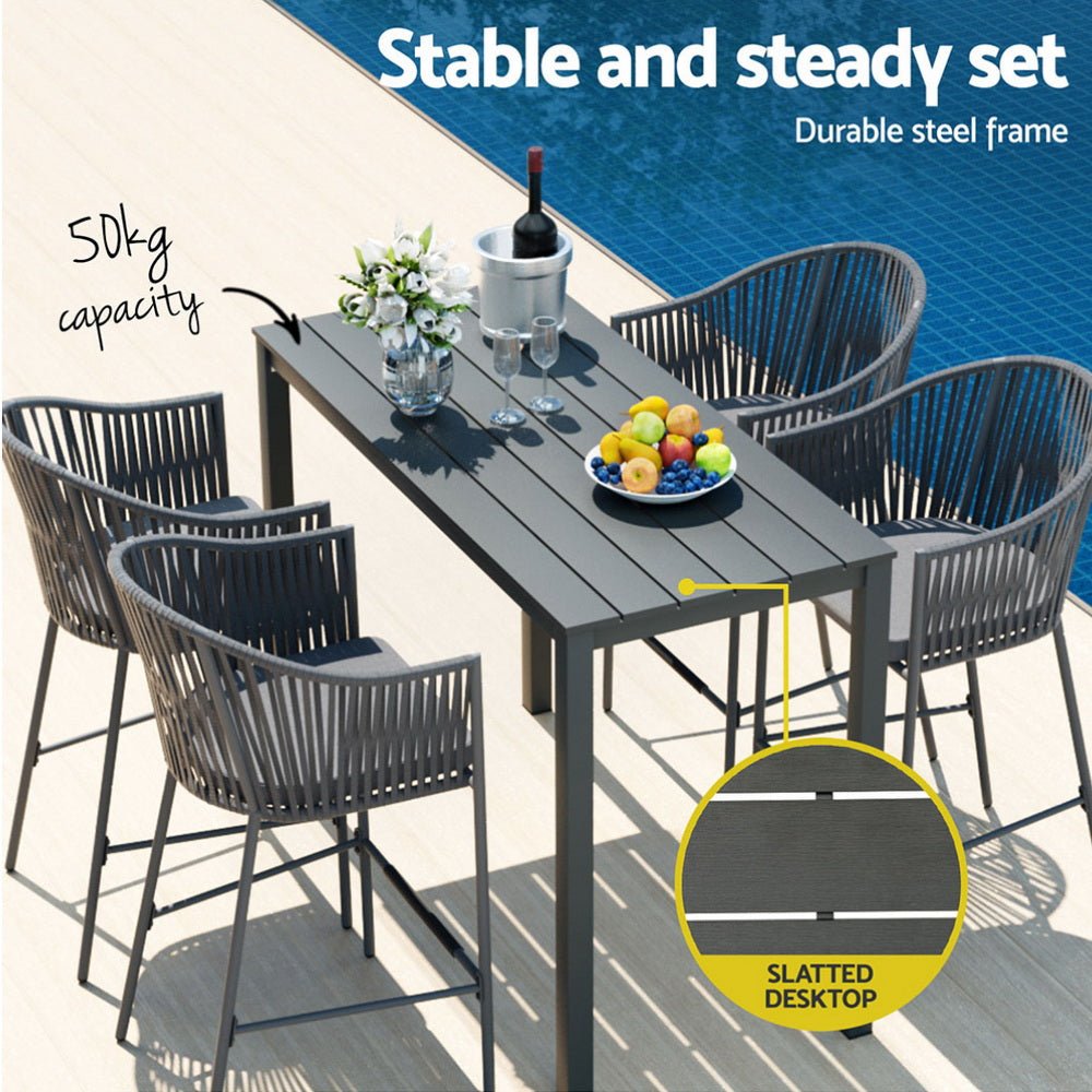 Gardeon 5 - Piece Outdoor Bar Set Dining Table Rope Chair Patio Bistro Set - Direct On Sale