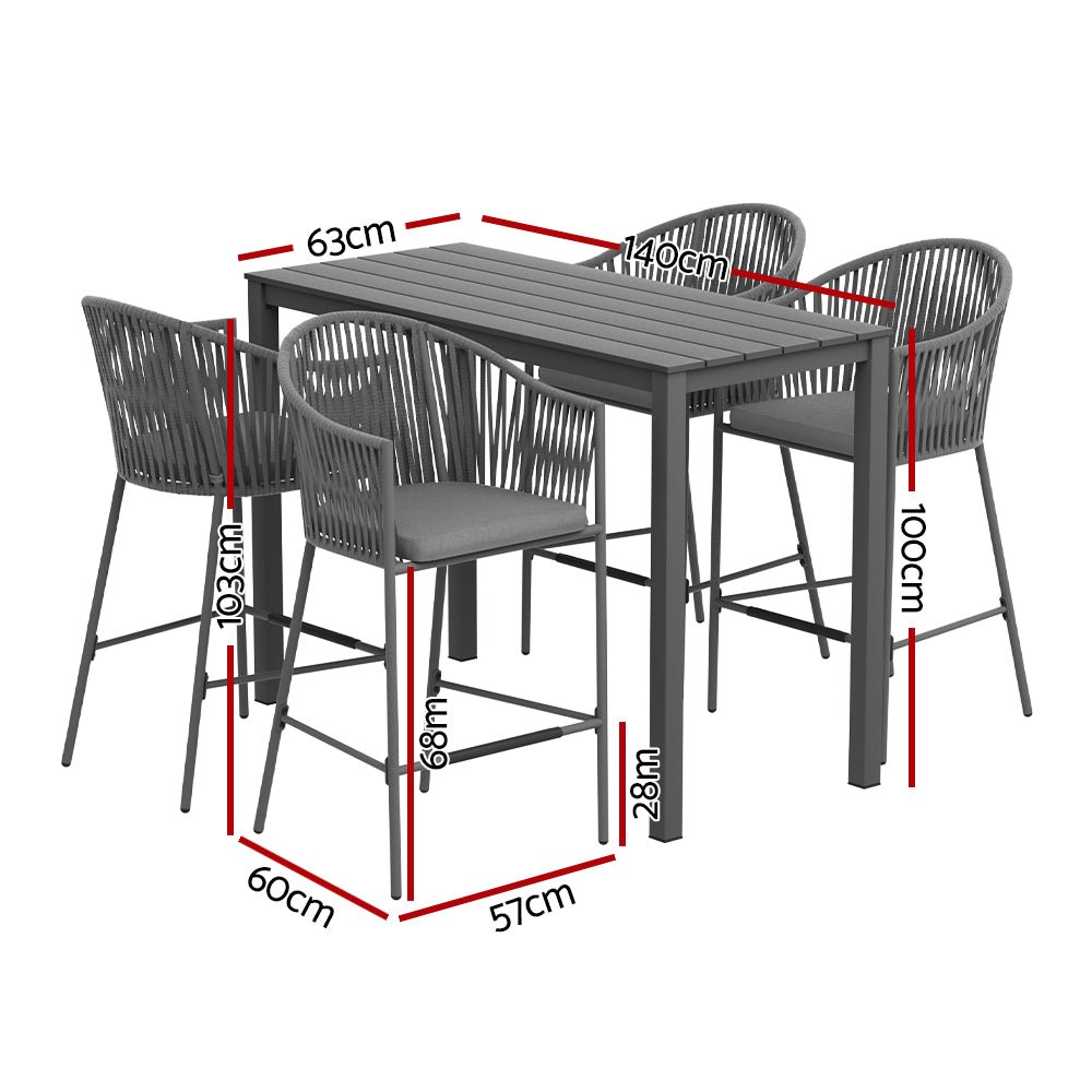 Gardeon 5 - Piece Outdoor Bar Set Dining Table Rope Chair Patio Bistro Set - Direct On Sale