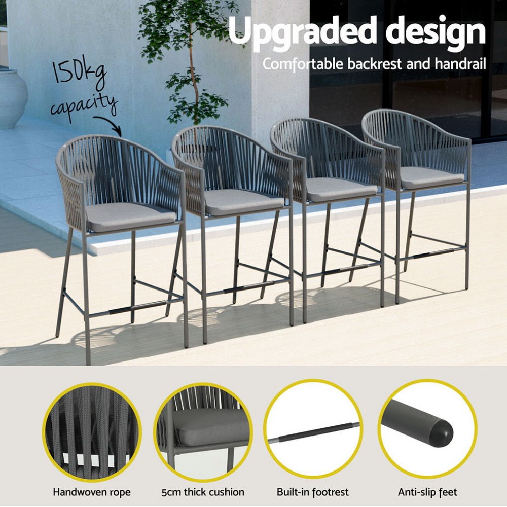 Gardeon 5 - Piece Outdoor Bar Set Dining Table Rope Chair Patio Bistro Set - Direct On Sale