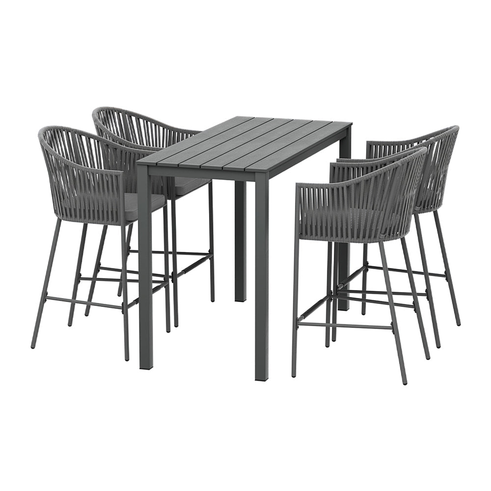 Gardeon 5 - Piece Outdoor Bar Set Dining Table Rope Chair Patio Bistro Set - Direct On Sale