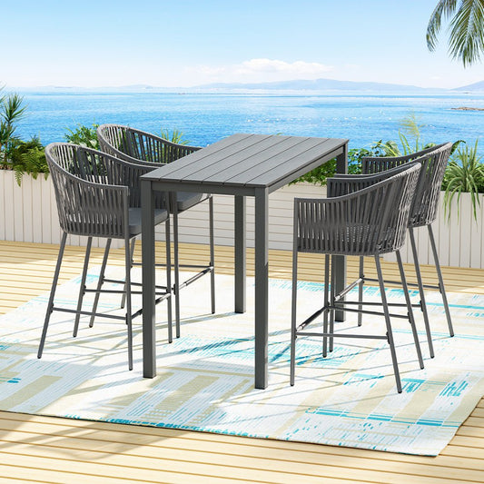 Gardeon 5 - Piece Outdoor Bar Set Dining Table Rope Chair Patio Bistro Set - Direct On Sale