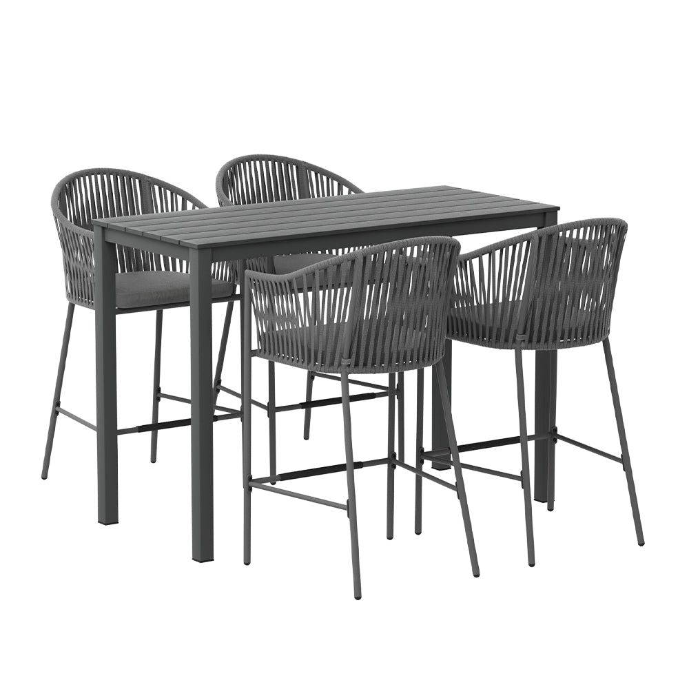 Gardeon 5 - Piece Outdoor Bar Set Dining Table Rope Chair Patio Bistro Set - Direct On Sale