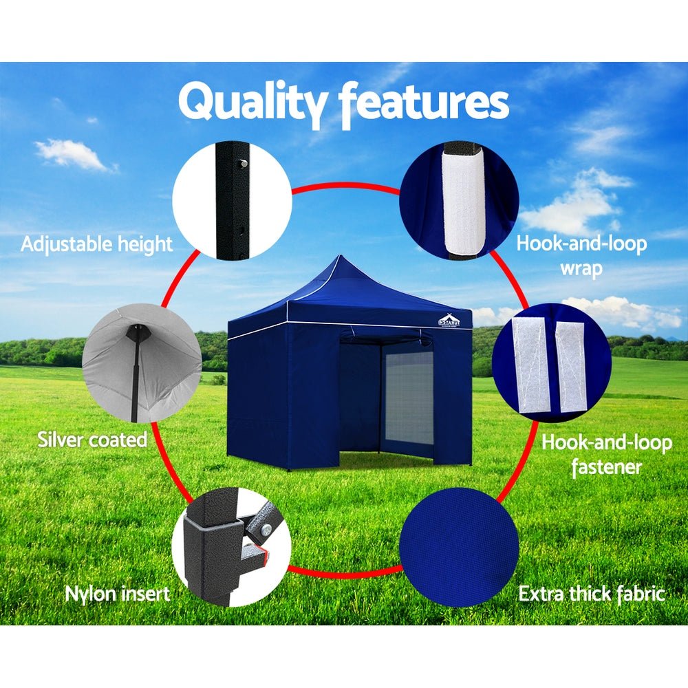 Gazebo Pop Up Marquee 3x3 Folding Tent Outdoor Camping 500D Oxford Blue - Direct On Sale