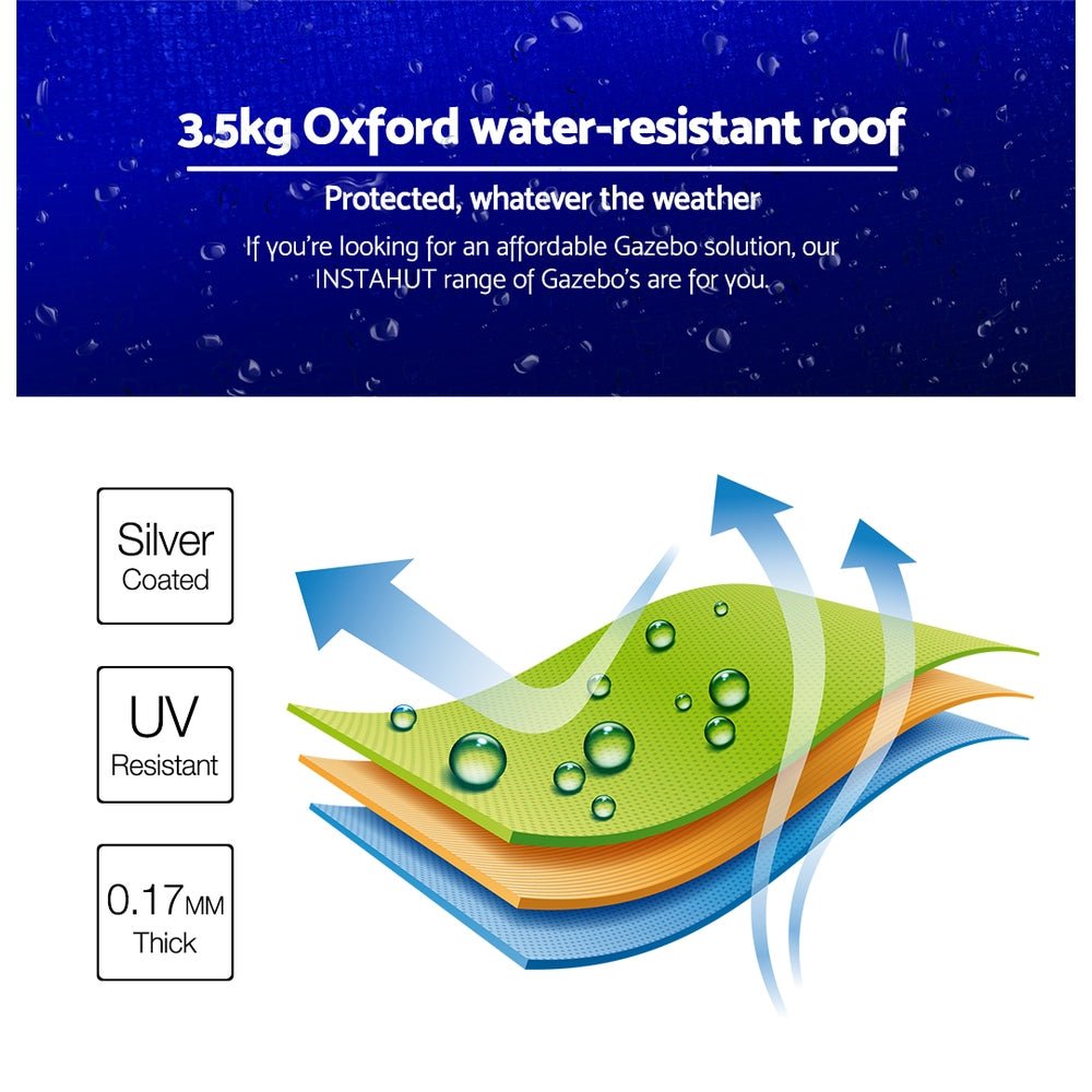 Gazebo Pop Up Marquee 3x3 Folding Tent Outdoor Camping 500D Oxford Blue - Direct On Sale